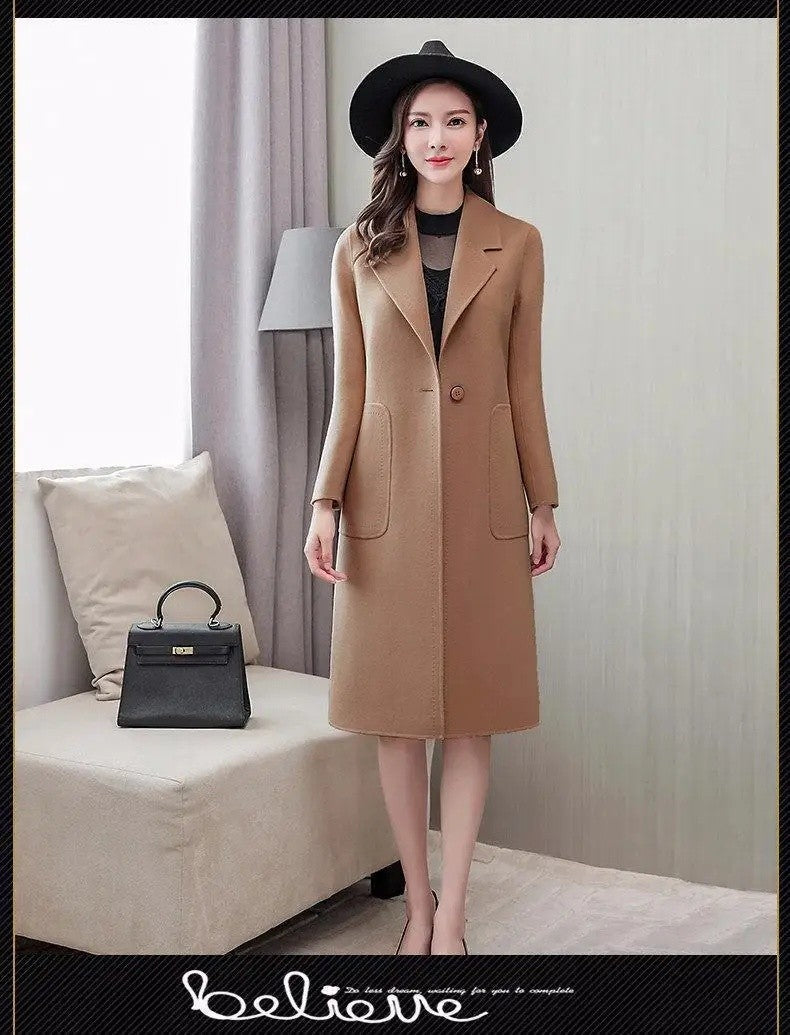 Fashionable Woolen Coat Women's Stylish Meticulous Korean Version Medium Length Autumn Winter New Style Polyester Fiber