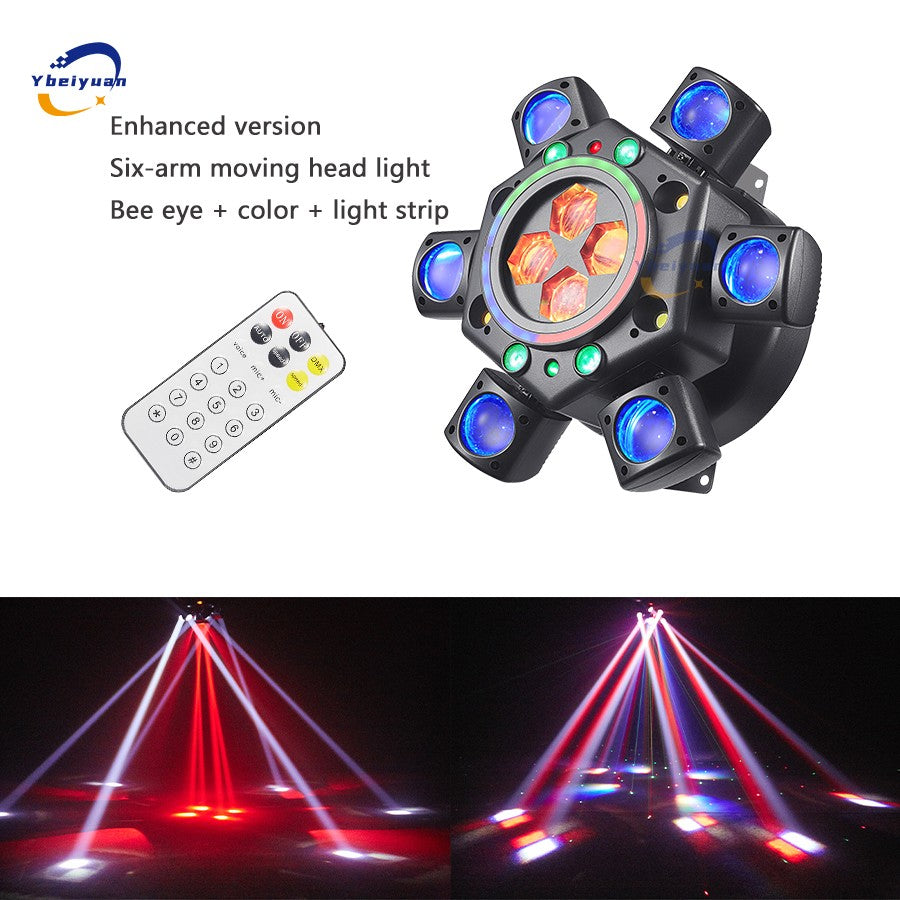 150W RGBW 4-in-1 6 Arm Moving Head Dye Bee Eye Effect Light DMX512 Remote Control DJ Disco Bar Birthday Party Christmas Stage