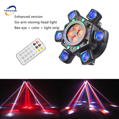 150W RGBW 4-in-1 6 Arm Moving Head Dye Bee Eye Effect Light DMX512 Remote Control DJ Disco Bar Birthday Party Christmas Stage