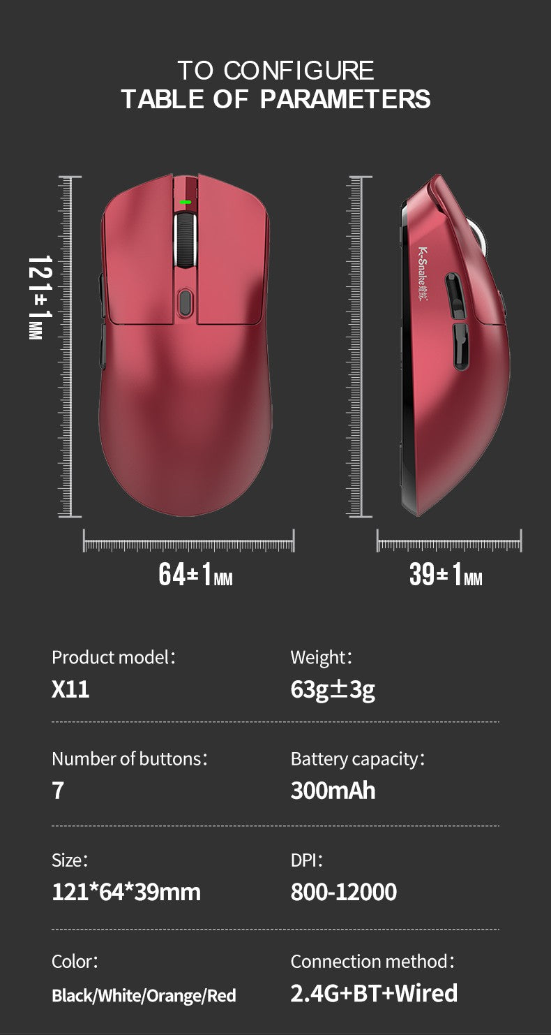 k-sanke x11 Bluetooth wireless mouse game three-mode e-sports laptop PAW311 desktop computer lightweight magnetic charging