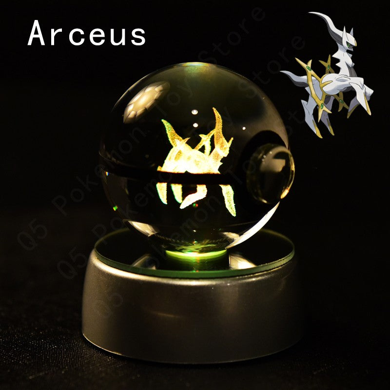 Pokemon Crystal Ball 3D Pikachu Mewtwo Mew Gengar Night Light Lamp Base Pokeball Crystal Pokemon Glass Ball Figure Presente de Aniversário