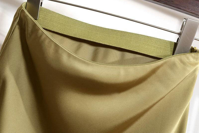 Women Satin Fishtail Skirts Fashion Streetwear Female Elastic High Waist Skirts Solid Color Summer Ladies Slim Silk A-line Skirt
