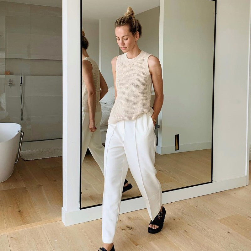 2024 Summer Sleeveless Tank Top Women Fashion Hollow Camisoles Casual Thin Basic Ice Silk Knitted Tanks Vest Female Blusas 14810