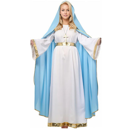 Halo Virgin Mary Costume Halloween Women Nativity Christmas Suit Biblical Costume