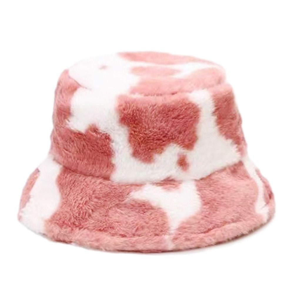 Winter Bucket Hat Women's Fashion Milk Cow Grain Panama Warm Hats Female Vintage Faux Fur Fisherman Cap Hats For Women Casual