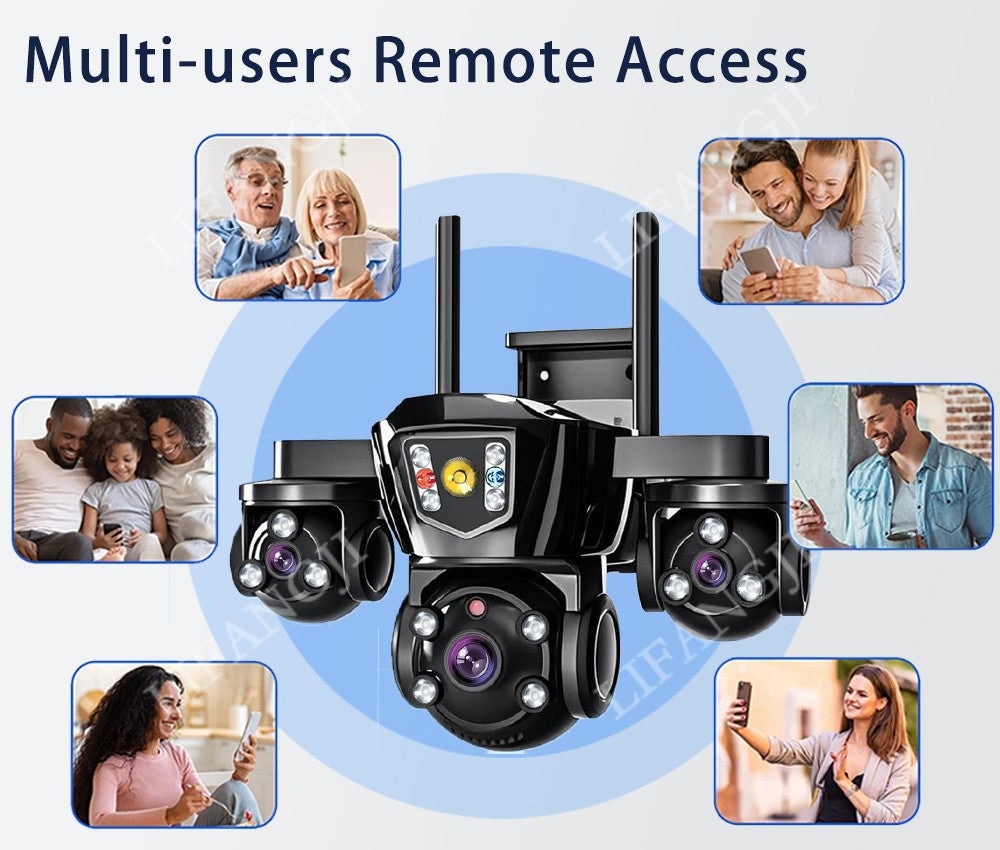 V380 Pro WiFi Wireless Solar Camera 4G Sim Card Three Screen Outdoor Solaire CCTV Three Lens Battery 360 Solar Security Cameras