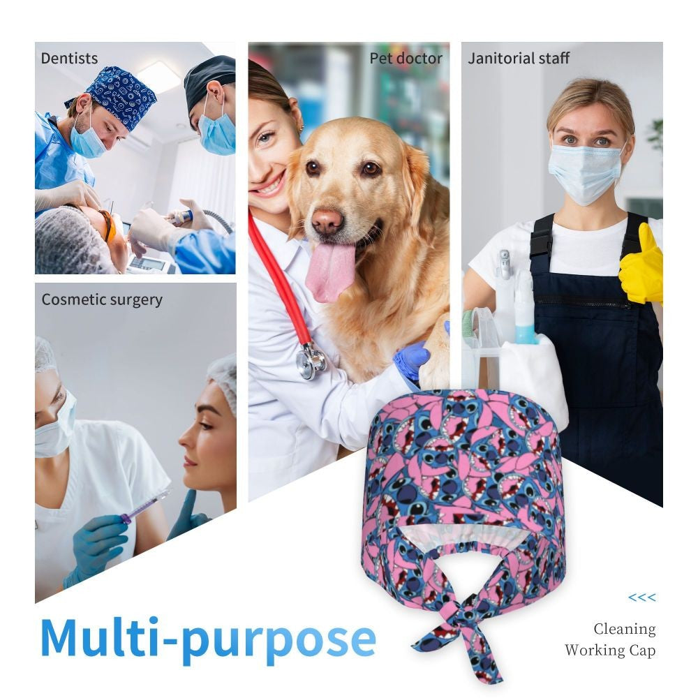 Custom Retro Cartoon Cleaning Working Cap Comfortable  Stitch Ohana Scrub Cap Surgicals Hat Nurse Scrubs Hat For Dentist