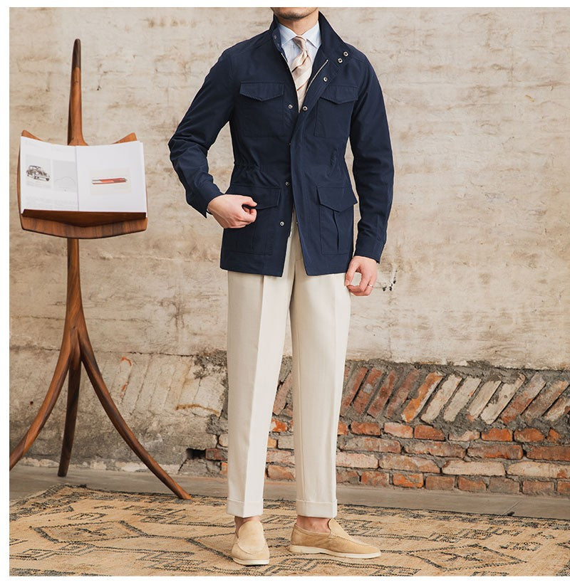 Three Spring and Summer Light Vertical Collar Waist Half Hanging M65 British Jacket Men's Retro Hunting Wear Waterproof Jacket