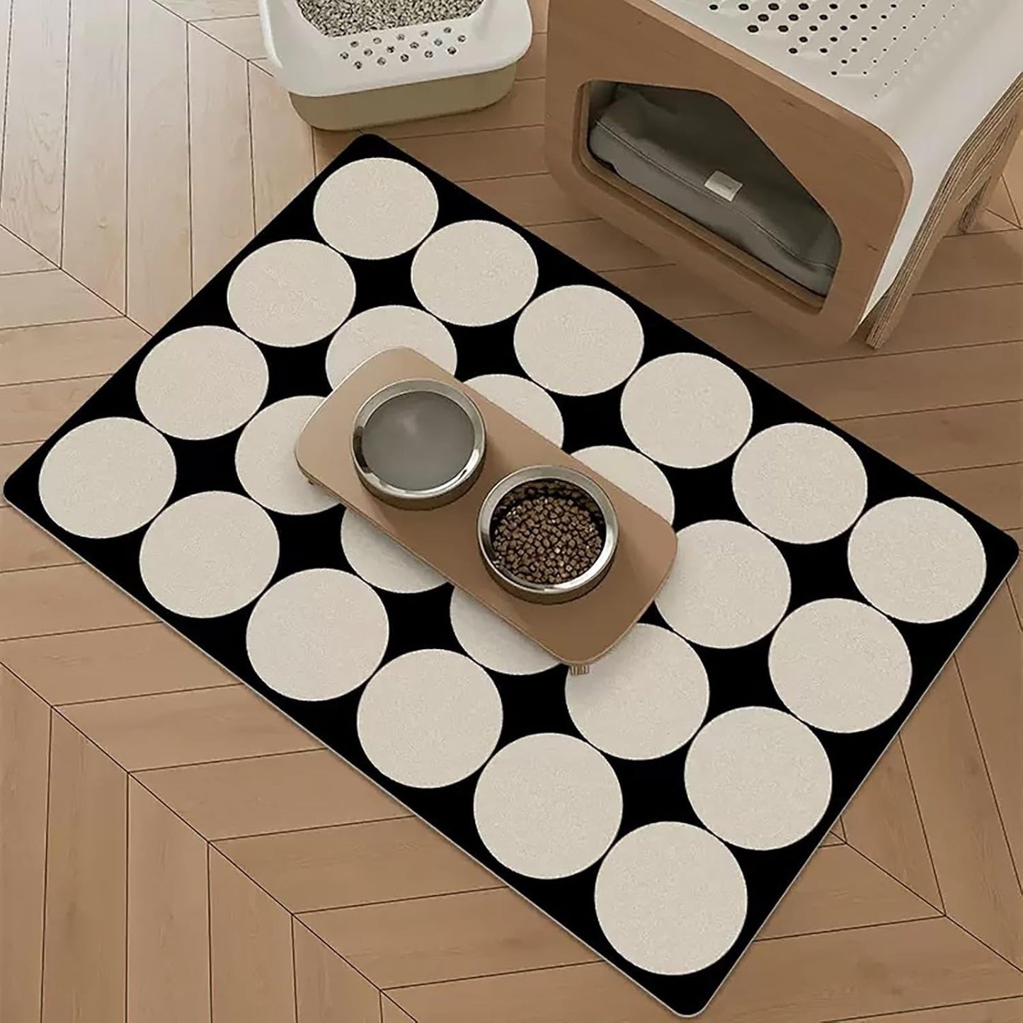 VIKAMA Black And White Simple Pet Mat, Pet Bowl Pad, Cat And Dog Feeding Pad, Strong Absorbent, Scratch-Resistant Home Decor