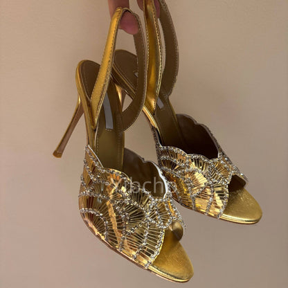 Sandálias Femininas Sexy com Salto Agulha, Bico Peep Toe Moderno, Boca de Peixe, Lantejoulas de Luxo