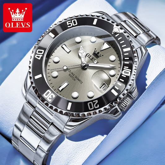 OLEVS Men's Watches Trend Luxury Fine Steel Strap Big Date Original Brand Quartz Wristwatch for Man Waterproof Luminous 5885 New