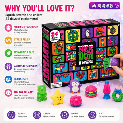 Christmas Easter Advent Calendar 24 Pcs Unique Cute  Squishy Fidget Toy Slow Rebound Anxiety Relief Mystery Surprise Gift Box