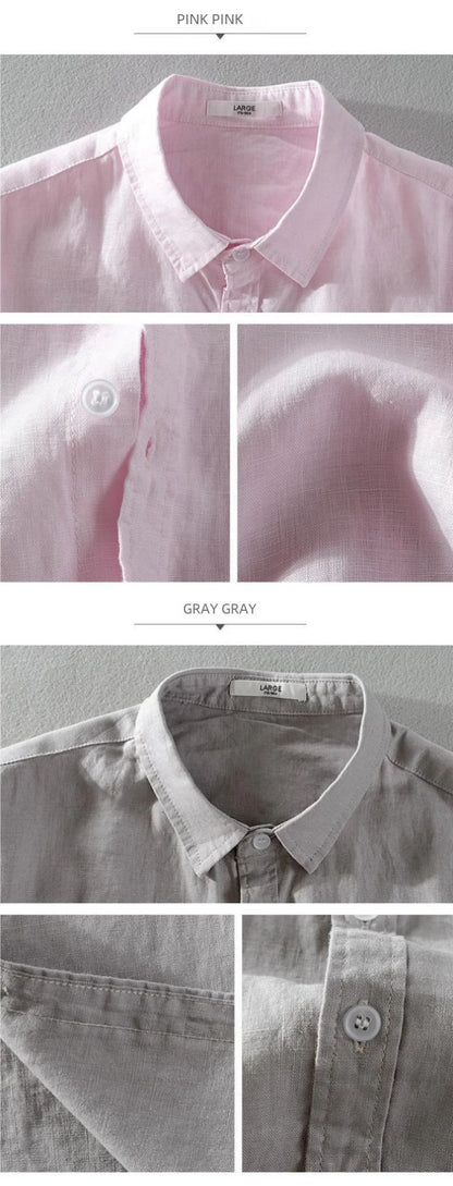 Short Sleeve Linen Shirt Men Simple Casual Retro Loose Style Youth Thin Basic Half Sleeve Cotton Linen Clothing