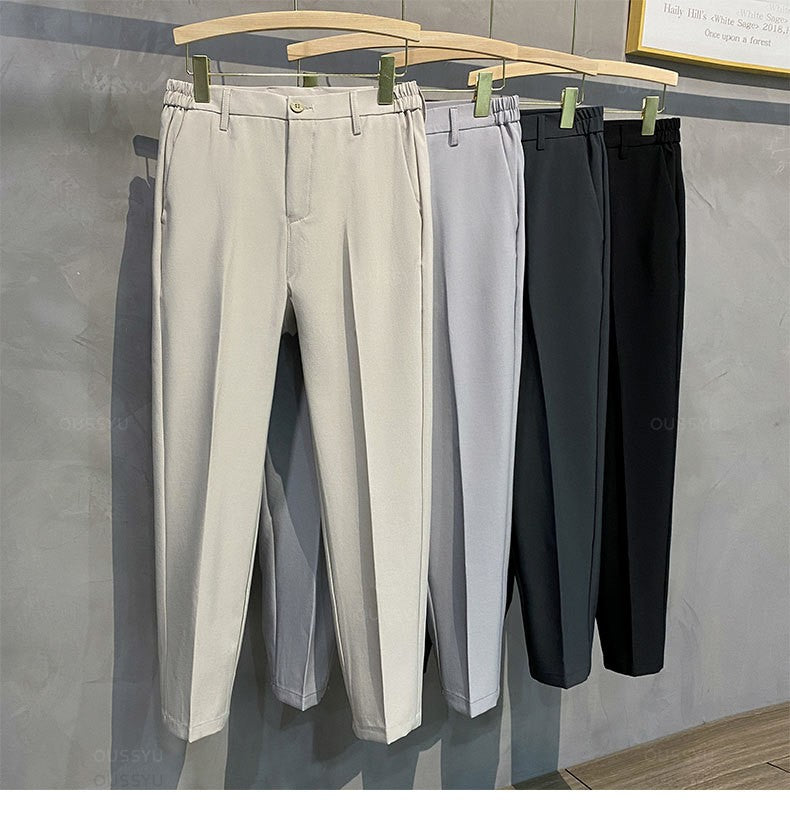 2025 Spring Summer Men's Casual Pants Suit Pant Slim Fit Work Elastic Waist Jogging Business Trousers Male Black Plus Size 40 42