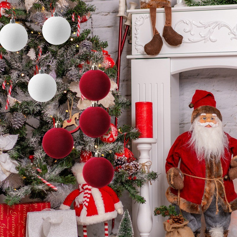 1/30Pcs Christmas Balls Red Flocked Balls Christmas Tree Hanging Pendant Balls DIY Home New Year Party Gift Decoration Supplies