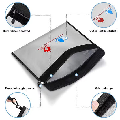 FZCSPEED Fireproof & Waterproof Bag, File Storage Bag with Zipper for Certificates, Money, Cards(black,silver)