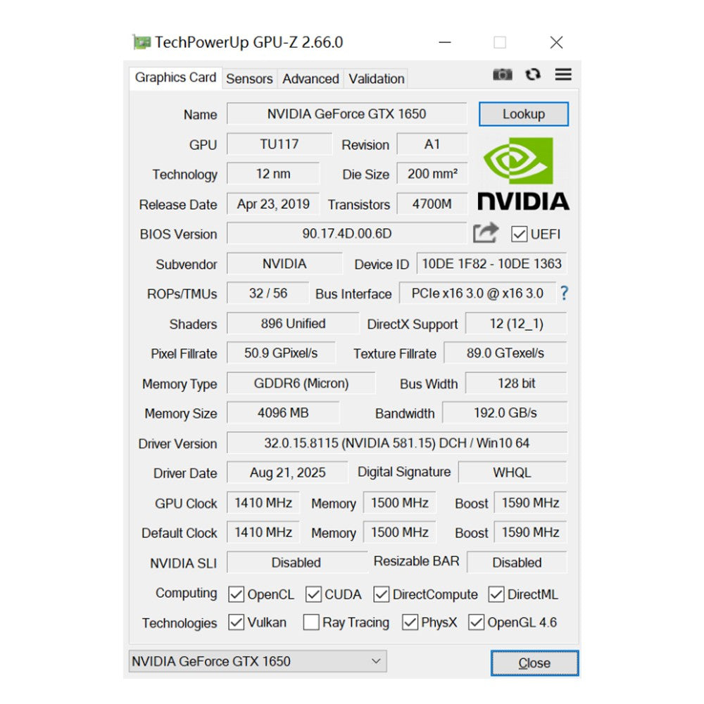 Placa de Vídeo para Jogos SOYO Nova NVIDIA GeForce GTX 1650 4GB GDDR6 128 Bit GPU Desktop para Componentes de PC Computador
