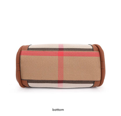 Aidrani  2025 New retro checkered women's handbag, large capacity luxury bag, canvas genuine leather bag