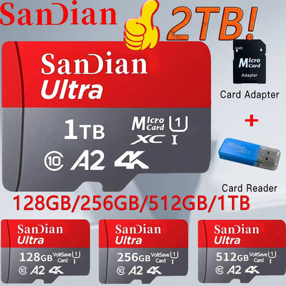 Cartão SD de alta capacidade 512 GB 256 GB Micro TF Cartão Flash 1 TB 2 TB Cartão de Memória Resistente Classe 10 Cartões SD Rápidos Para Telefone PC Tablet