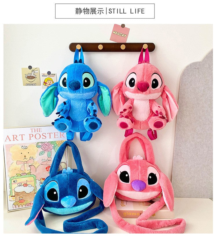 Kawaii Disney Stitch Bag Plush Backpack Bagpack Double Shoulder Crossbody Bag Storage Pouch Plushie Anime Toy Gift for Girls