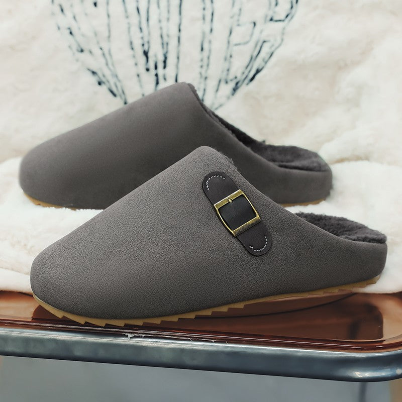 2025 New Unisex Winter Home Slippers Fashion Buckle Design Warm Fleece Lined Non - Slip Indoor Comfort Slippers New Arrival