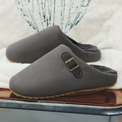 2025 New Unisex Winter Home Slippers Fashion Buckle Design Warm Fleece Lined Non - Slip Indoor Comfort Slippers New Arrival