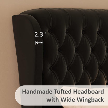 California King Velvet Sleigh Bed Frame with Curved Headboard, Footboard, and Deep Button Tufting