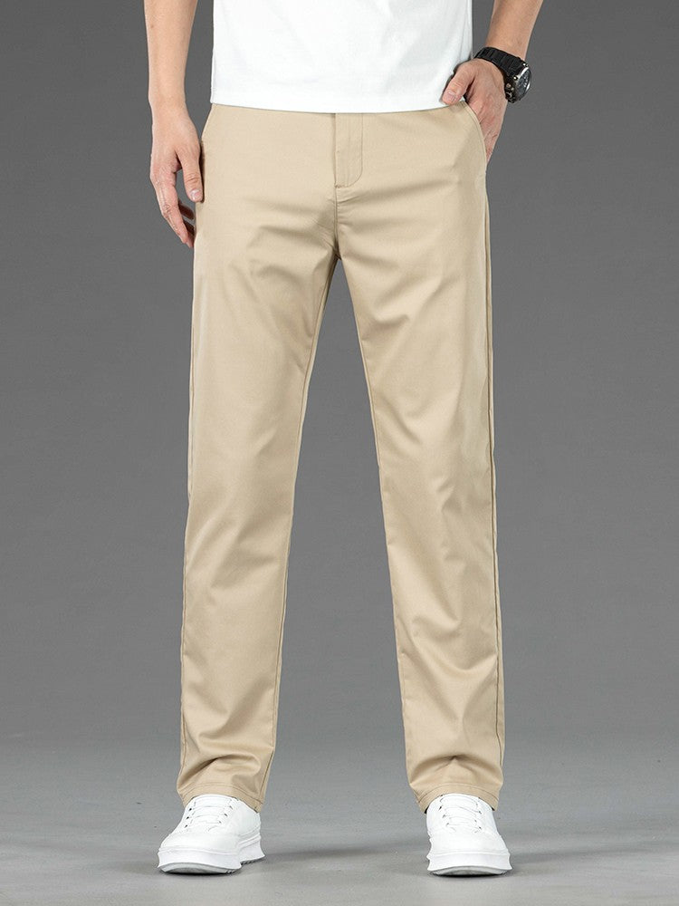 Spring Summer New Men's Casual Pants Thin Mulberry Silk Soft Business Casual Trousers Slim Straight Elastic Suit Pants Male