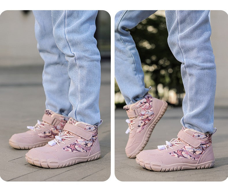 Waterproof Kids Barefoot Snow Boots 2025 New Wide Toe Winter Warm Fur Lined Shoes for Boys Girls Cold Weather Outdoor Sneakers