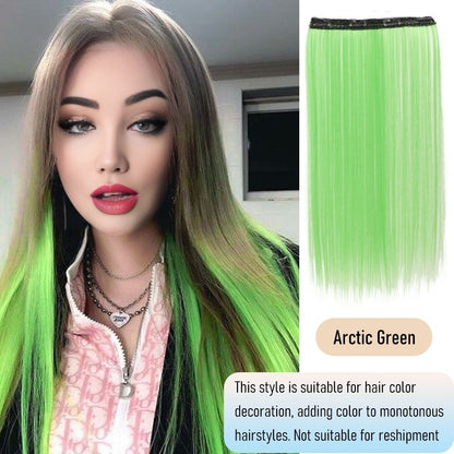 Apliques de cabelo liso sintético 50cm com 4 mechas coloridas, rabo de cavalo de clipe, perucas rosa/azul/roxa, perucas de Halloween/Natal