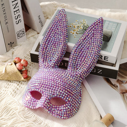 Rabbit Party Masquerade Glitter Mask for women Theater Performances Full Acrylic Rhinestone Face Mask Costume for Photo Shoots