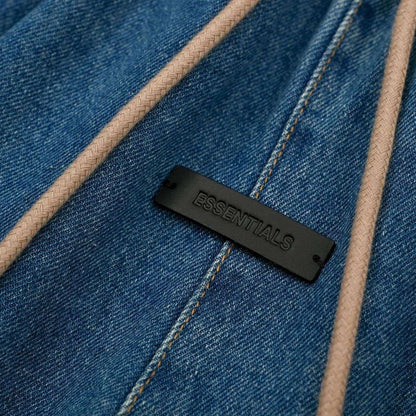 Cross-border Fog Essentials Men's Denim Straight-leg Pants American Style Washable Drawstring Elastic Waist Fit Bell Bottoms