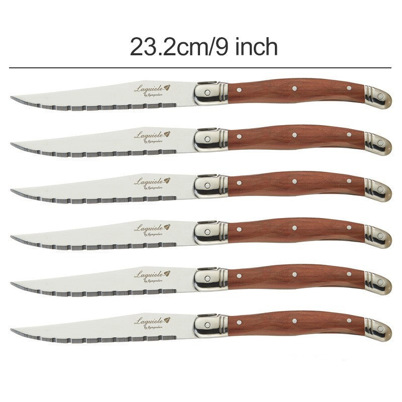 6-7pcs 9inch Stainless steel Laguiole Steak Knives Wooden Table Dinner Knifes Wood handle Japanese Cutlery  Korean Dinnerware