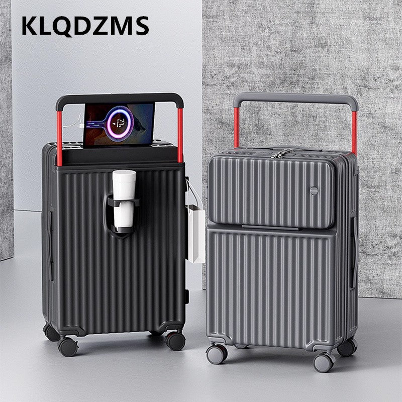 Mala de Rodinhas com Abertura Frontal KLQDZMS com Carregamento USB, Mala de Bordo, Mala para Notebook, 20"22”24"26 Polegadas, Bagagem de Cabine Multifuncional