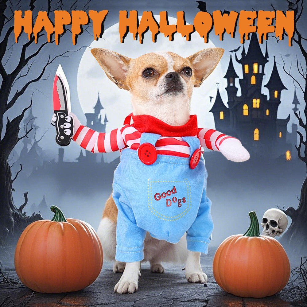Roupas Engraçadas de Halloween para Cães Pequenos, Médios e Grandes, Fantasia de Cachorro com Faca, Terno de Cosplay para Filhotes, Presente de Festa, Roupa para Animais de Estimação