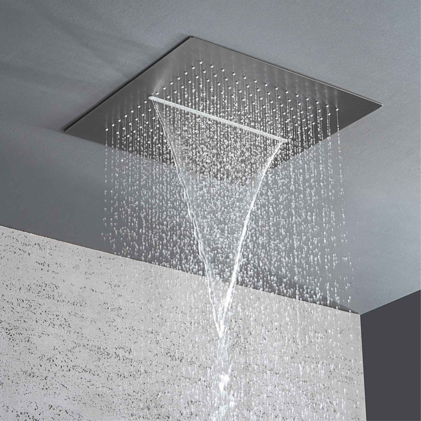 Sistema de chuveiro de latão Gunmetal luxuoso para banheiro com display de temperatura LED embutido no teto, 2 funções (chuva/cascata)