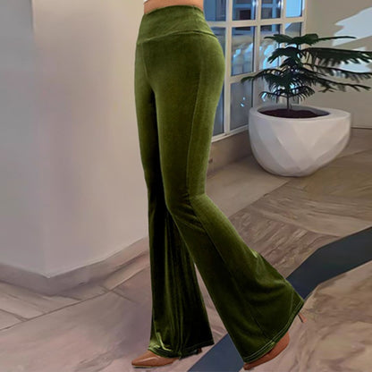 New canary flares women's spring and autumn thin pants high waist thin green wide leg pants casual straight leg micro cropped pa