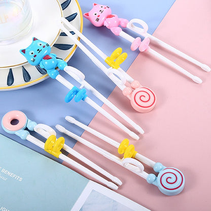 {MX} Cute Cartoon Animal Head Chopsticks For Children Eating Training with Finger Guide Food Grade Plastic Baby Learn Chopsticks