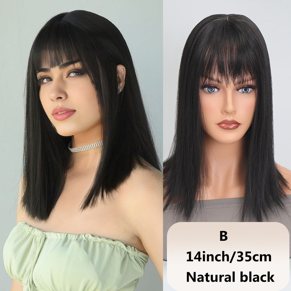 Franja sintética feminina de 25 cm/35 cm, lisa, aplique de cabelo topo, três presilhas, peruca preta/peruca marrom/peruca bege/peruca cáqui