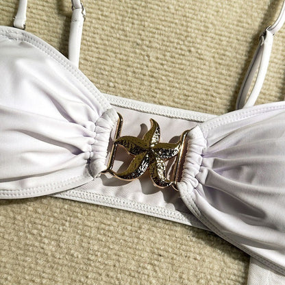 Womens 3 Piece Bikini Sets Sexy Bandeau Swimsuits for Women Lace Up Mid Rise Ruched Strapless Bathing Suits