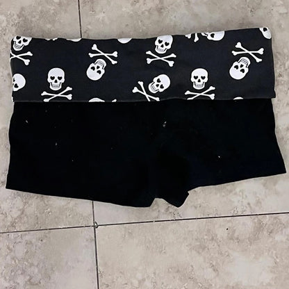 Summer Dark Skull Printing Shorts Casual Fashion Y2K Sexy Slim Versatile Streetwear Low Waist Solid Color American Women Clothes