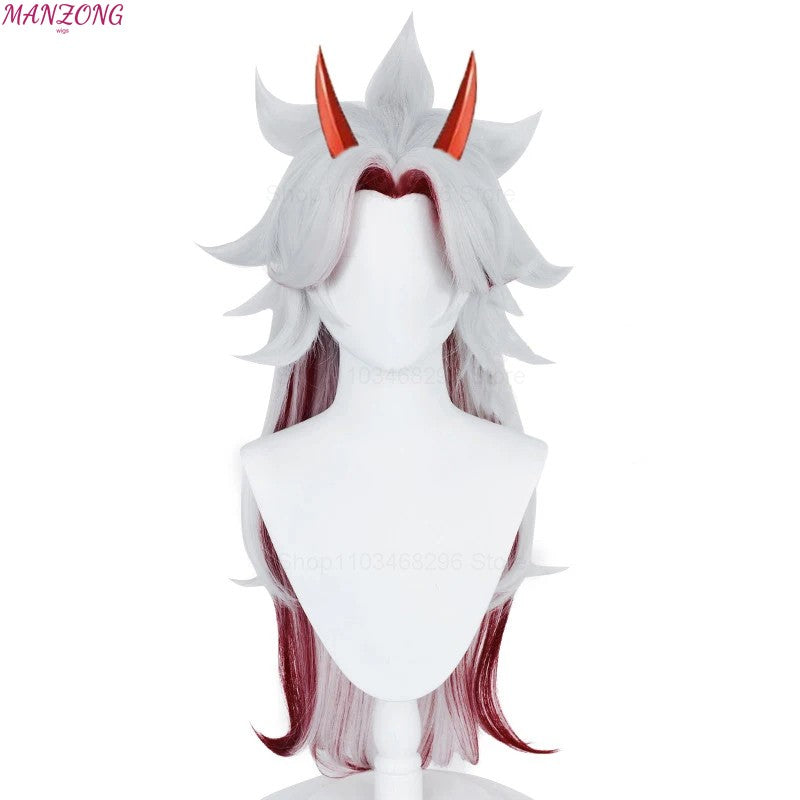 High Quality Game Impact Arataki Itto Cosplay Wig Heat Resistant Synthetic Hair Anime Wigs + Red Horn Prop Accessories