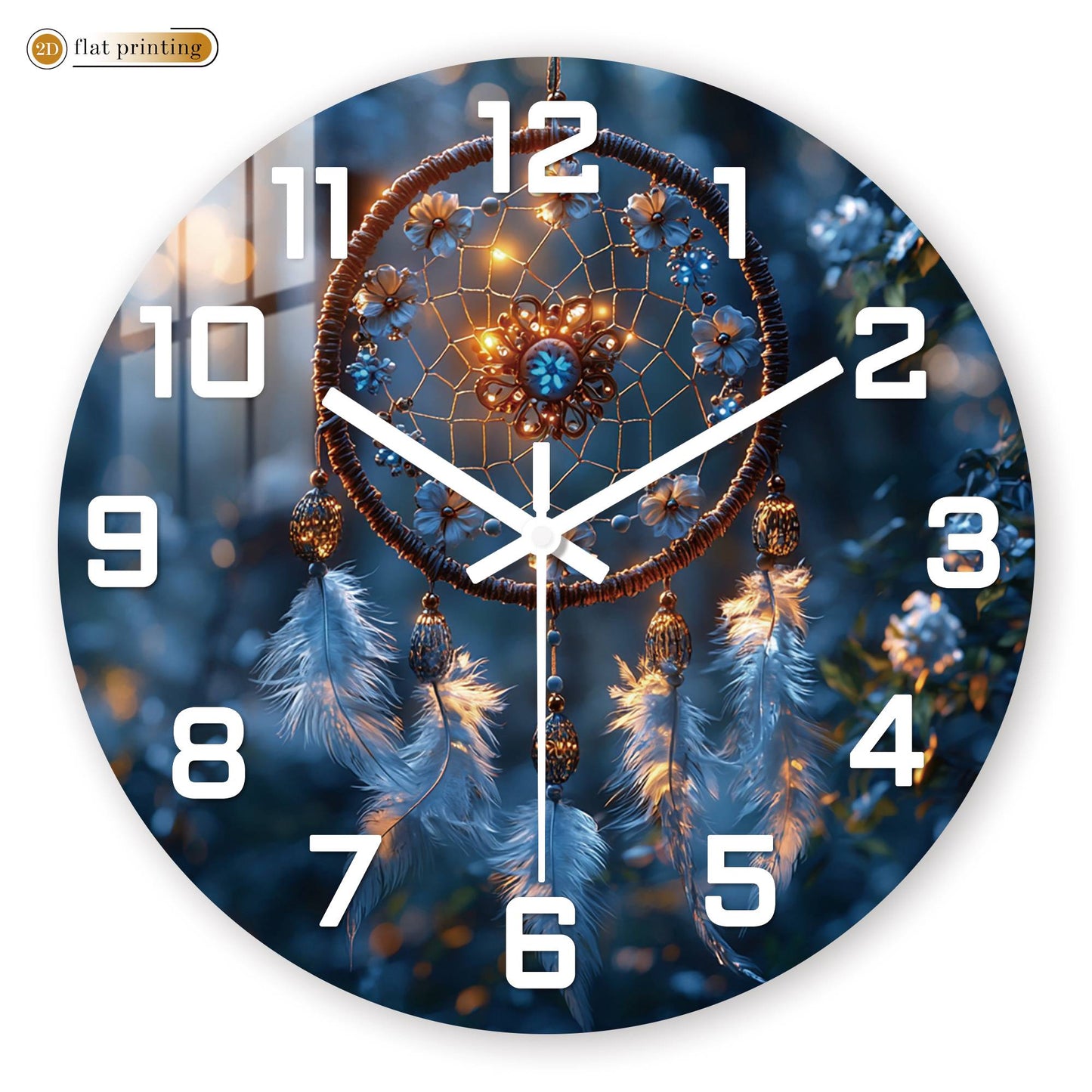 Bohemian Dreamcatcher with Feathers Wall Clock, Bedroom Living Room Decor, Silent Quartz Movement Artistic Timepiece