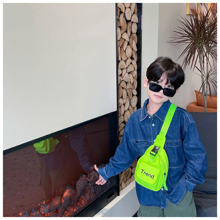 Bolsa de ombro infantil de cor lisa com letras simples, moderna, de nylon, para crianças, bolsa transversal, fofa, casual, para meninos, pochete, bolsa de mão