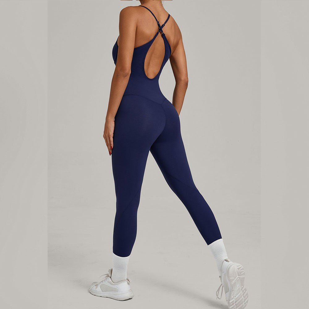 JUREN Fitness Jumpsuit Women Tracksuit Sports Playsuit Running One Piece Yoga Suit Scrunch Backless Set Rompers Gym Clothes