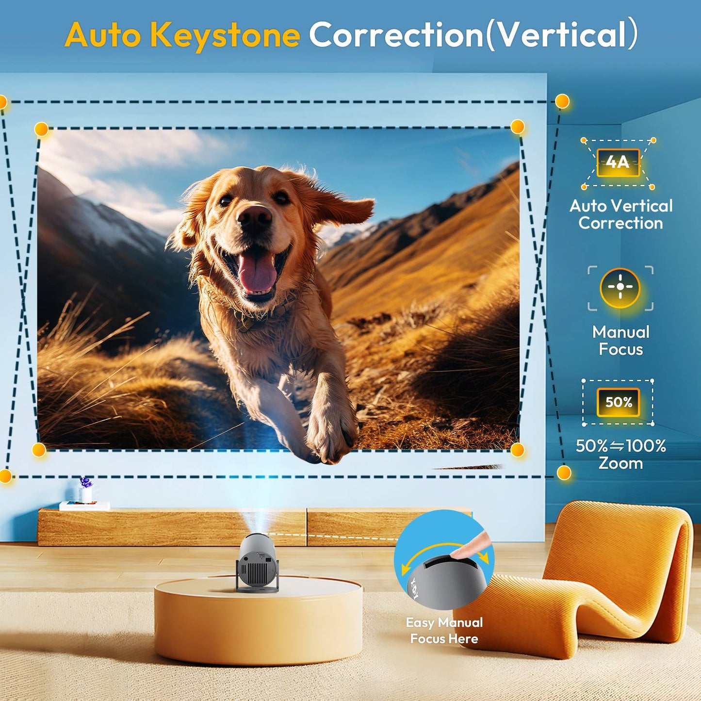 XGODY Projector 4K 260 ANSI Short Throw Mini Portable Projectors Android Beamer Native 720P Dual Wifi6 BT5.4 Home Theater