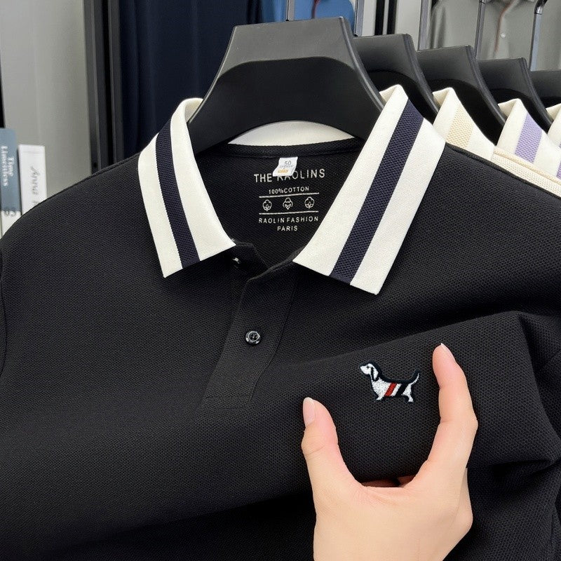 Men's 100% Cotton Original Design Printed Long Sleeved Polo Shirt Spring Autumn Simple Fashion Business Lapel T-shirt Men's Wear