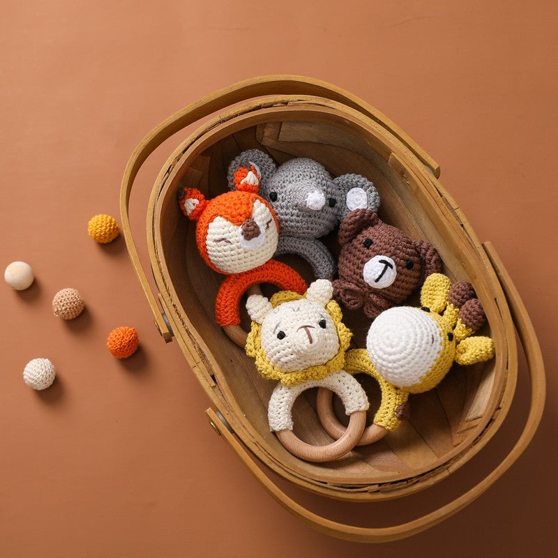 Brinquedos de Crochê para Bebês Chocalho de Animal Desenho Animado Chocalhos Musicais para Bebês Chocalho de Dentista Kawaii Brinquedo de Bebê 0-12 Meses Brinquedos Montessori