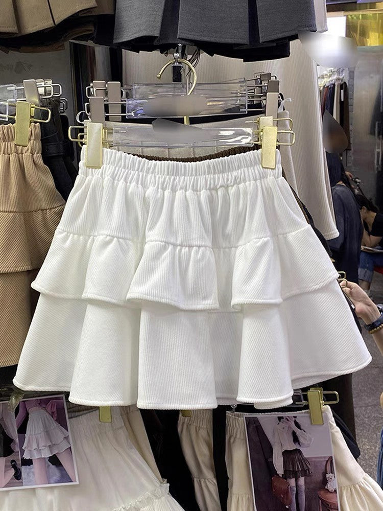 Ballet Sle Cake Skirt Women's Mid-Length A-Line ort Skirt Elastic Waist Slimming White Spring Autumn New Arrival