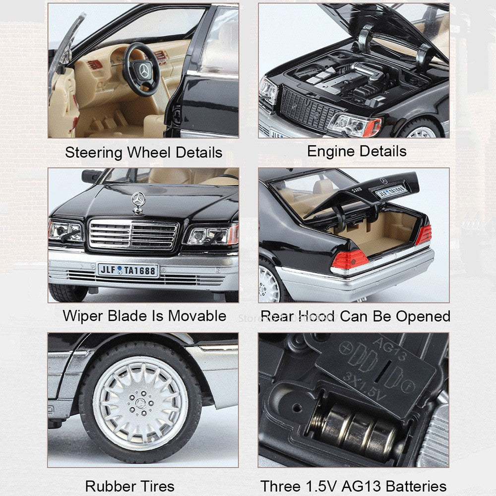 1:24 W140 Miniatura de Brinquedo Modelos de Carro Liga Fundido Som Luz 6 Portas Abertas Puxar para Trás Pneus de Borracha Modelos de Veículos para Meninos Presentes